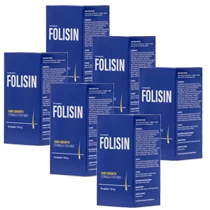Paquete de seis botellas de Folisin, la opción más popular para el crecimiento del cabello y el ahorro.