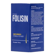 Una botella de Folisin, la solución más eficaz para la pérdida de cabello masculina.
