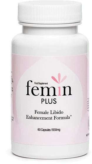 Botella de Femin Plus, el suplemento para la libido femenina.