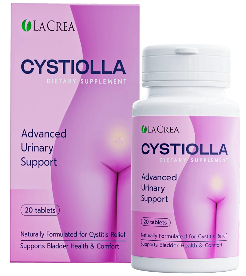 Envase de Cystiolla, suplemento natural para la salud de la vejiga.