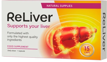Envase de Reliver, suplemento para salud hepática