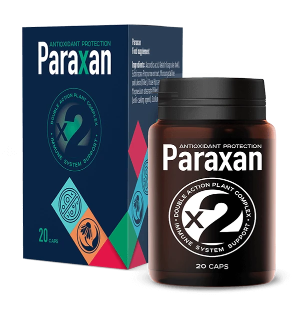 Envase de Paraxan: Solución natural para eliminar parásitos y toxinas.