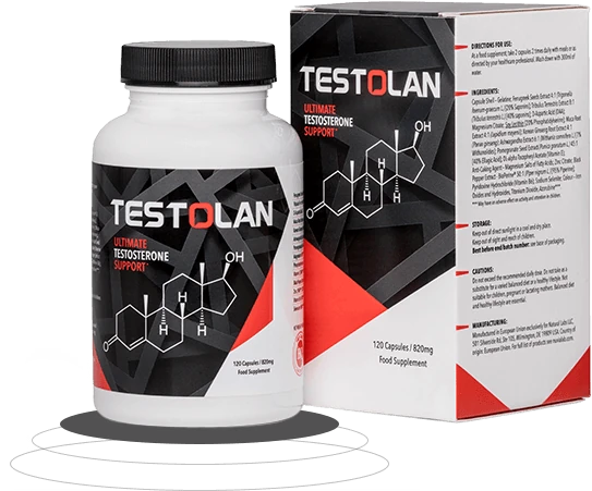 Envase premium del suplemento Testolan para optimizar la testosterona masculina